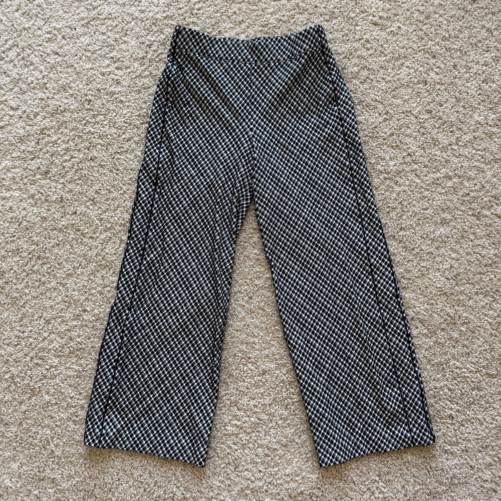 Spanx Gingham Wide Leg Cropped Pants Black White Checkered Stretch Career Medium